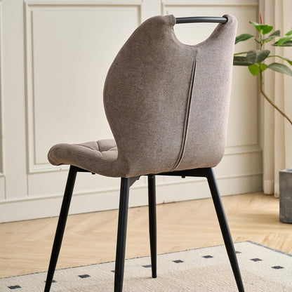Rundes Esszimmer-Set mit 4 Leinenstühlen (Hellgrau + Braun)