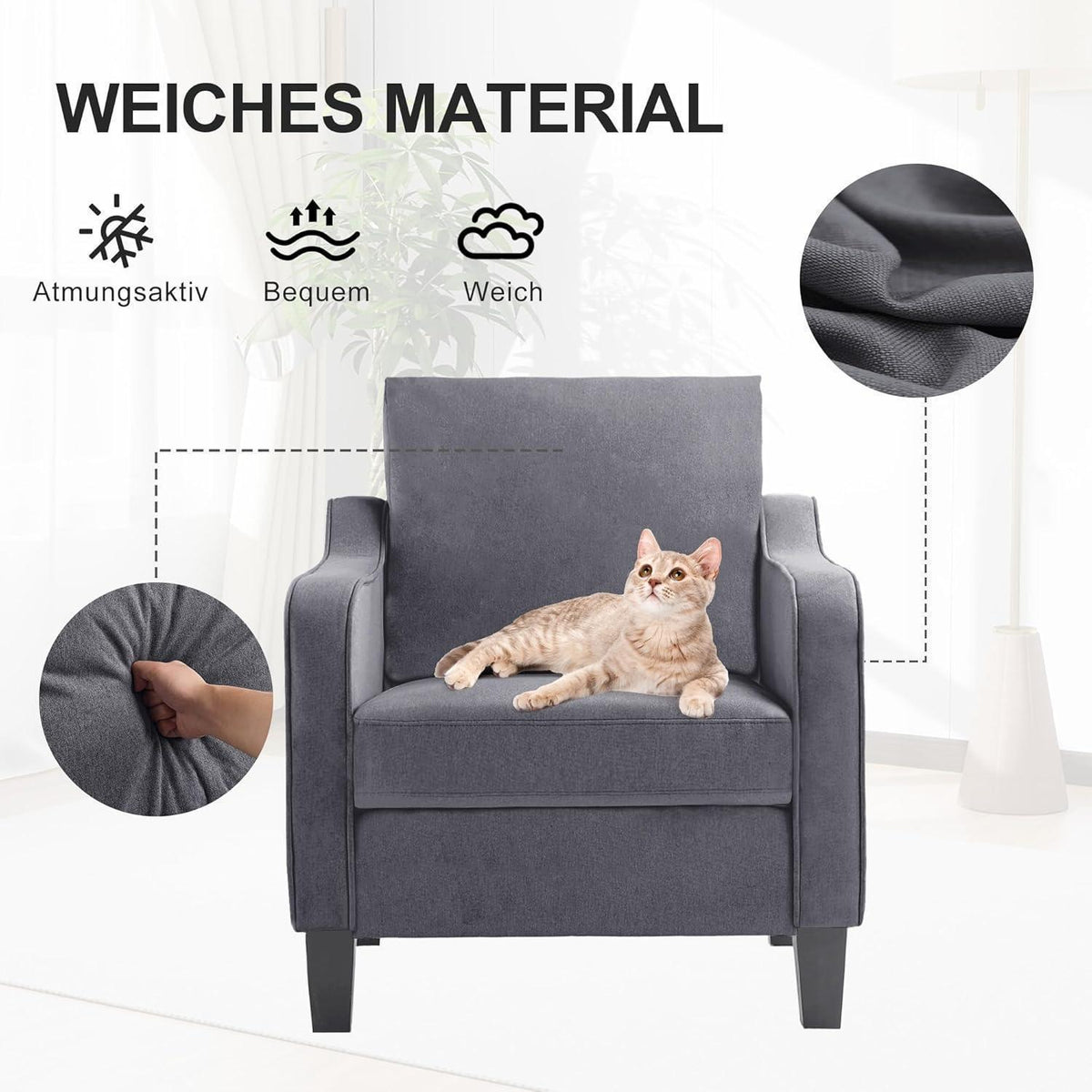Moderner Ohrensessel Dunkelgrau – Bequemer Sessel für Wohnzimmer & Schlafzimmer