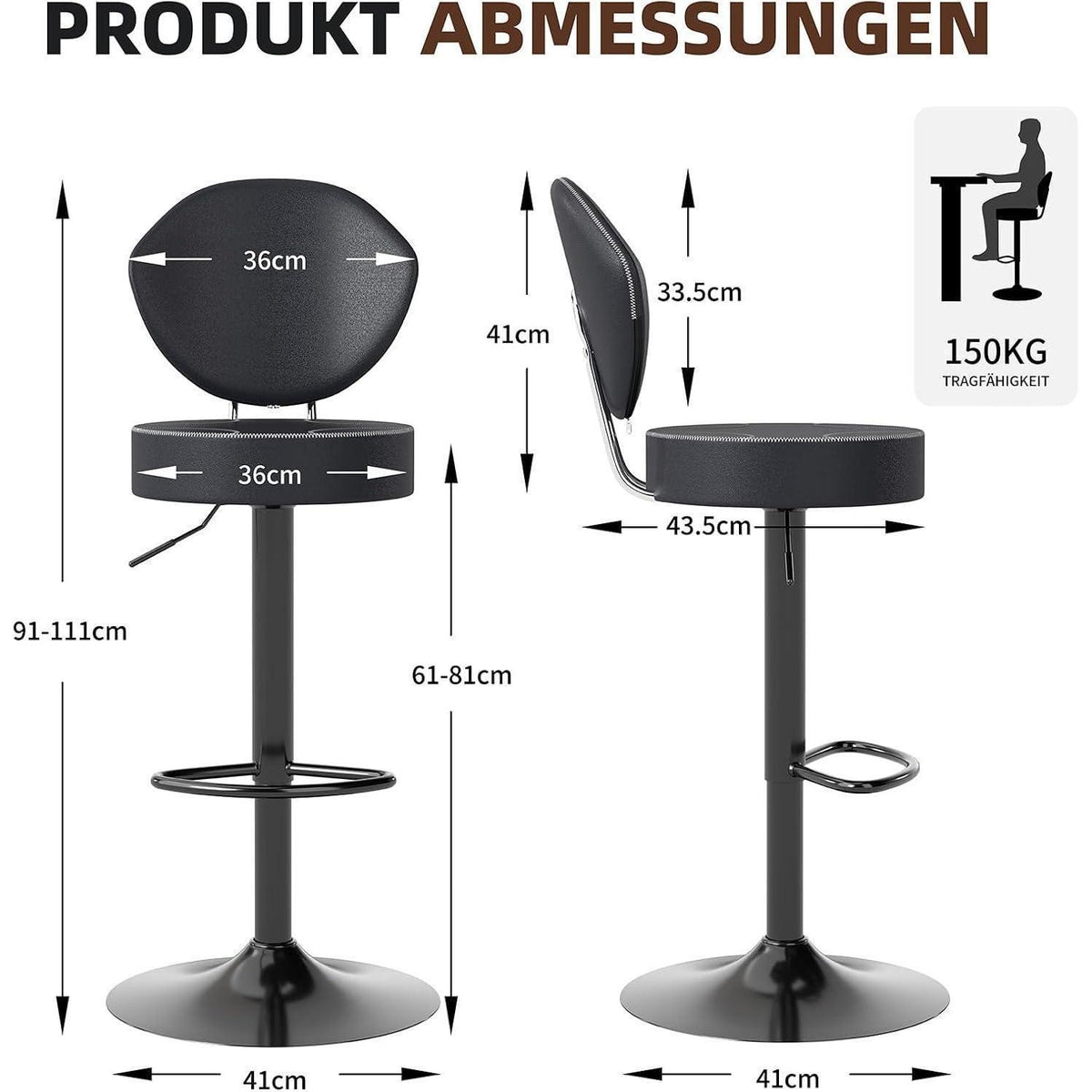 Barhocker Set 3er – Höhenverstellbar & 360° Drehbar