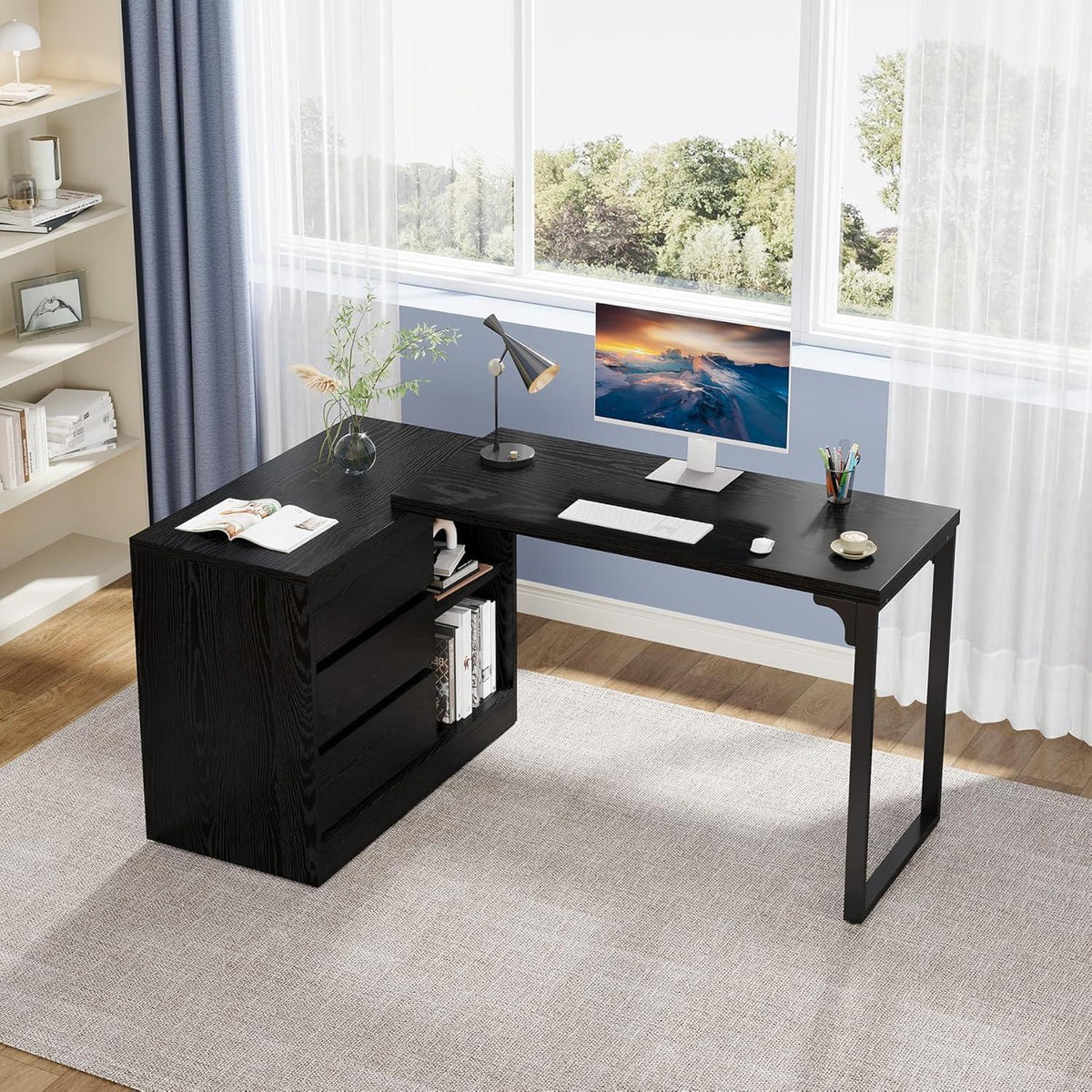 L-förmiger Schreibtisch mit Schubladen & Stauraum – Modernes Homeoffice