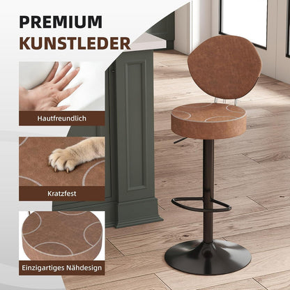 Höhenverstellbarer Barhocker 3er-Set Braun in Lederoptik