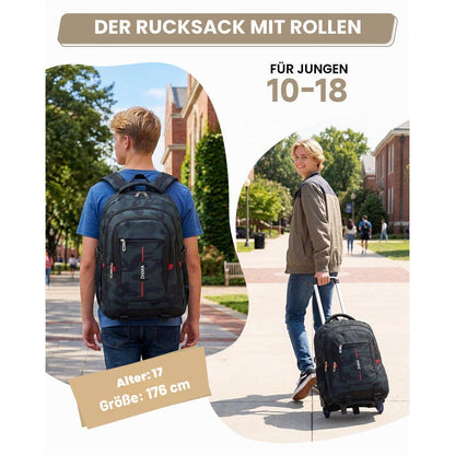 Schultrolley Rucksack Jungen Tarnmuster Abnehmbar 15,6" Laptopfach