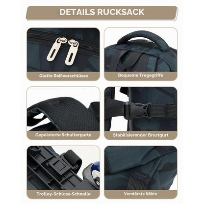 Schultrolley Rucksack Jungen Tarnmuster Abnehmbar 15,6" Laptopfach