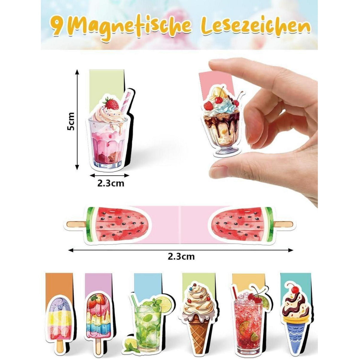 Magnetische Lesezeichen Kinder – Eis & Sommer Motive 9er Set