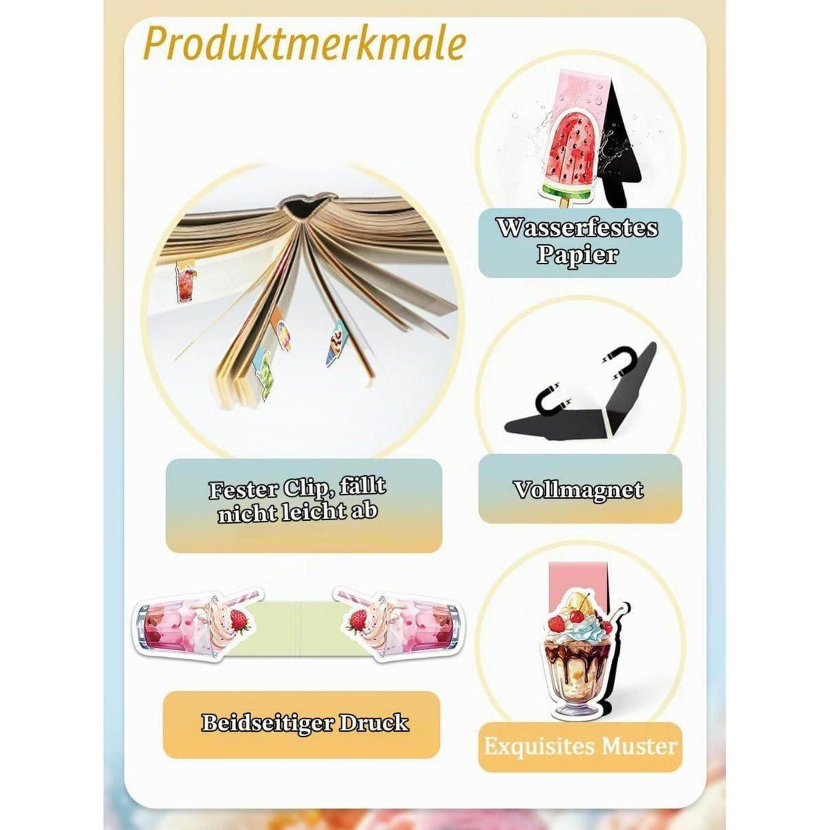 Magnetische Lesezeichen Kinder – Eis & Sommer Motive 9er Set