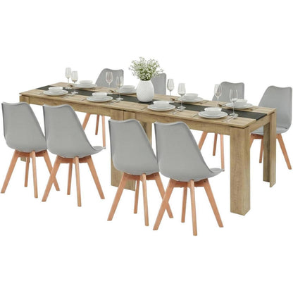 Esszimmergruppe für 8 Personen – Holztisch & Grau Stühle