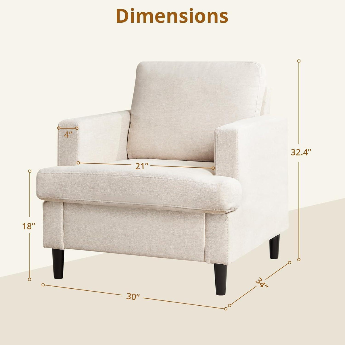 Übergroßer Leinen-Akzentstuhl – Bequemer Wohnzimmer-Sessel Beige