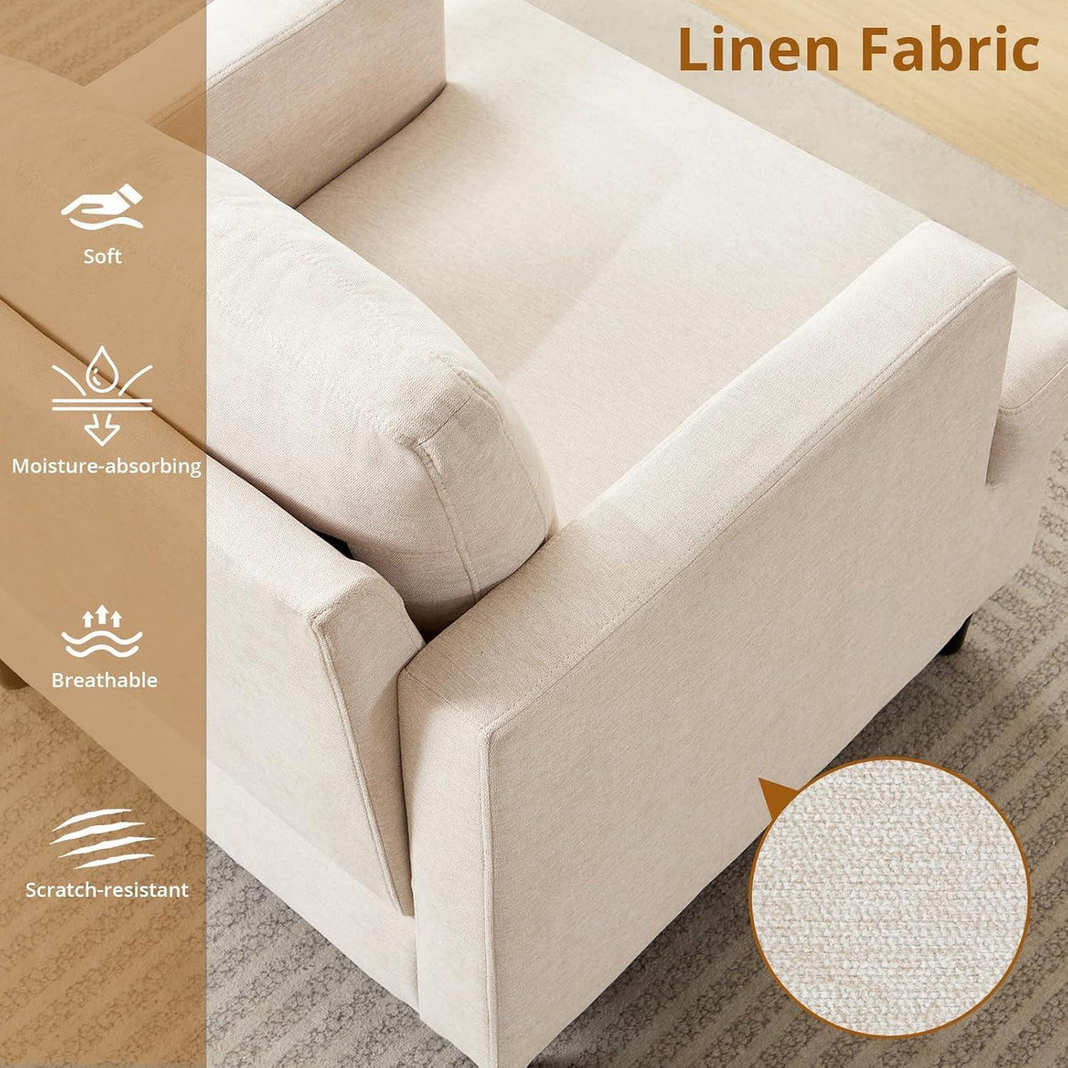 Übergroßer Leinen-Akzentstuhl – Bequemer Wohnzimmer-Sessel Beige
