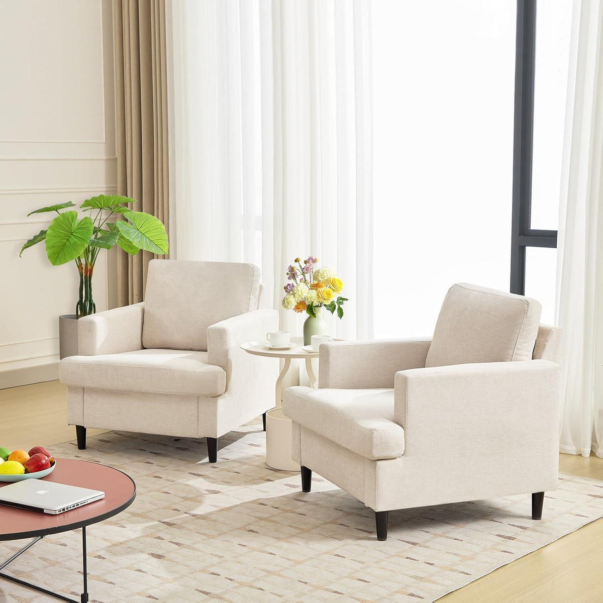 Übergroßer Leinen-Akzentstuhl – Bequemer Wohnzimmer-Sessel Beige