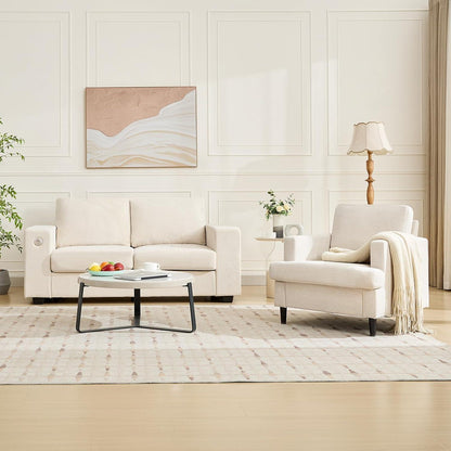 Übergroßer Leinen-Akzentstuhl – Bequemer Wohnzimmer-Sessel Beige