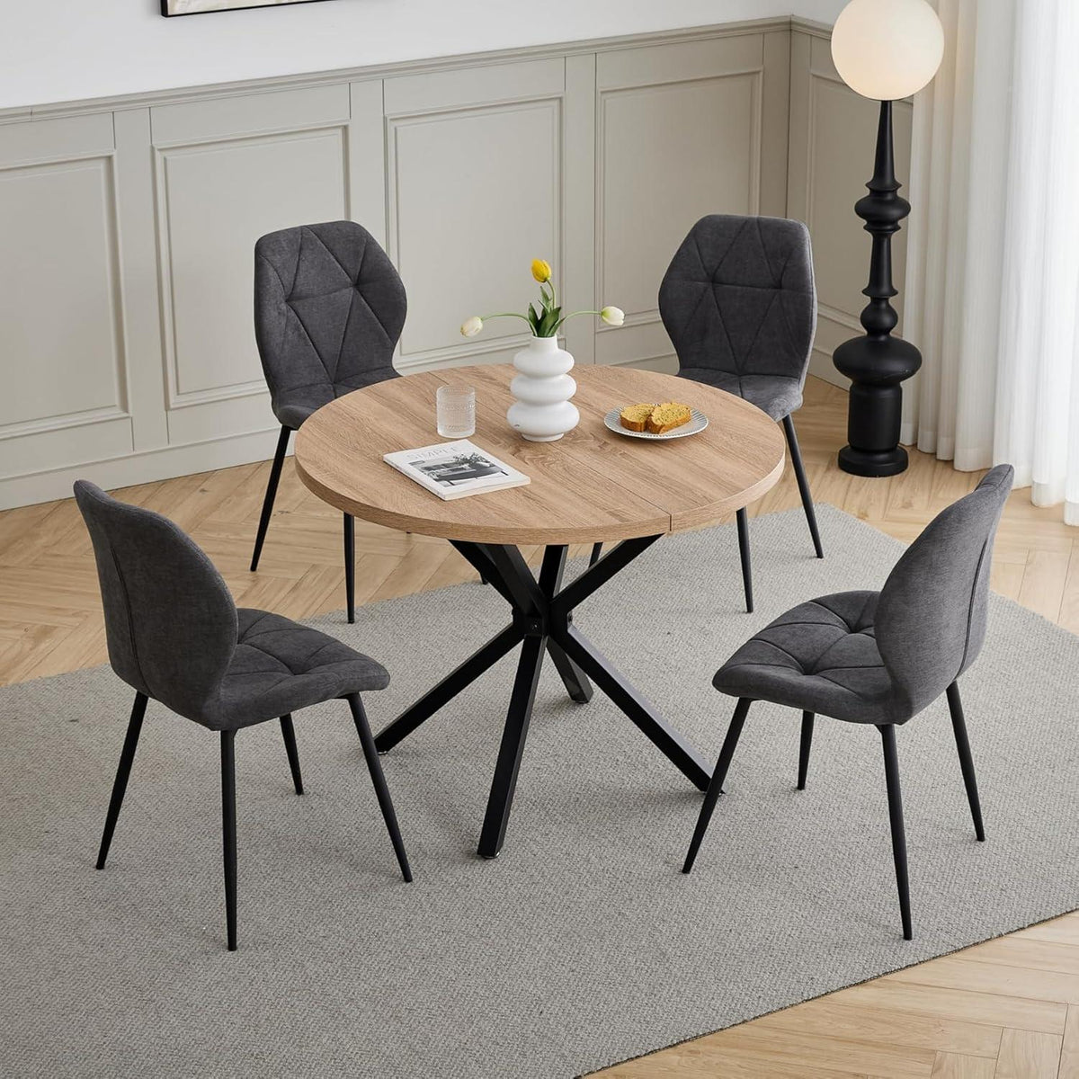 Moderner Esszimmerstuhl Set 6er – Gepolstert, Dunkelgrau