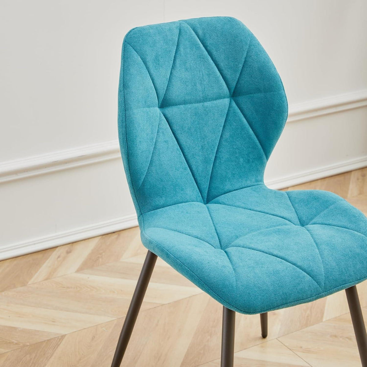 6 Esszimmerstühle Modern Blau Gepolstert mit Rautenmuster