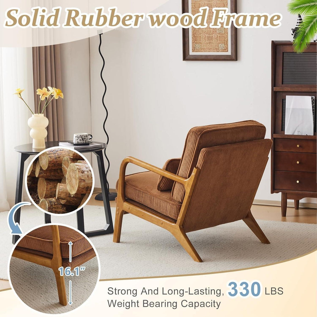 Gepolsterter Cord-Sessel Braun | Lounge- & Cocktailsessel Wohnzimmer