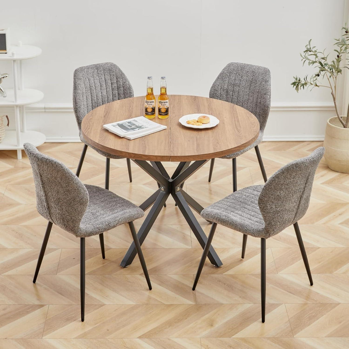 2er Set Esszimmerstühle Grau, Moderne Polsterstühle mit Streifenmuster