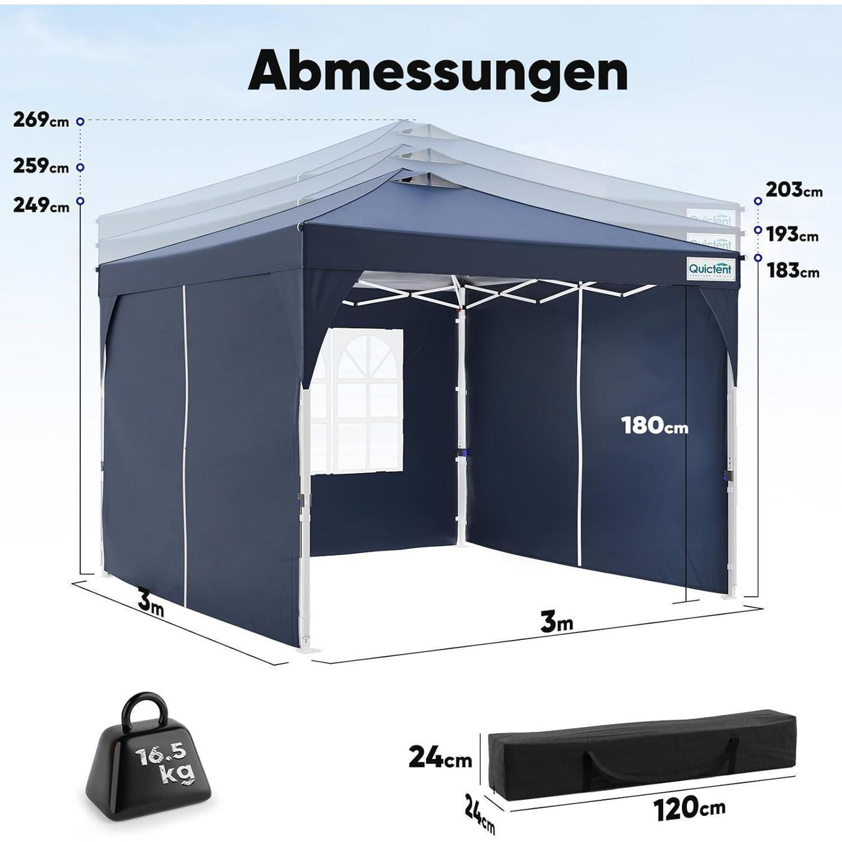Faltpavillon 3x3m wasserdicht mit Seitenwänden & UV-Schutz