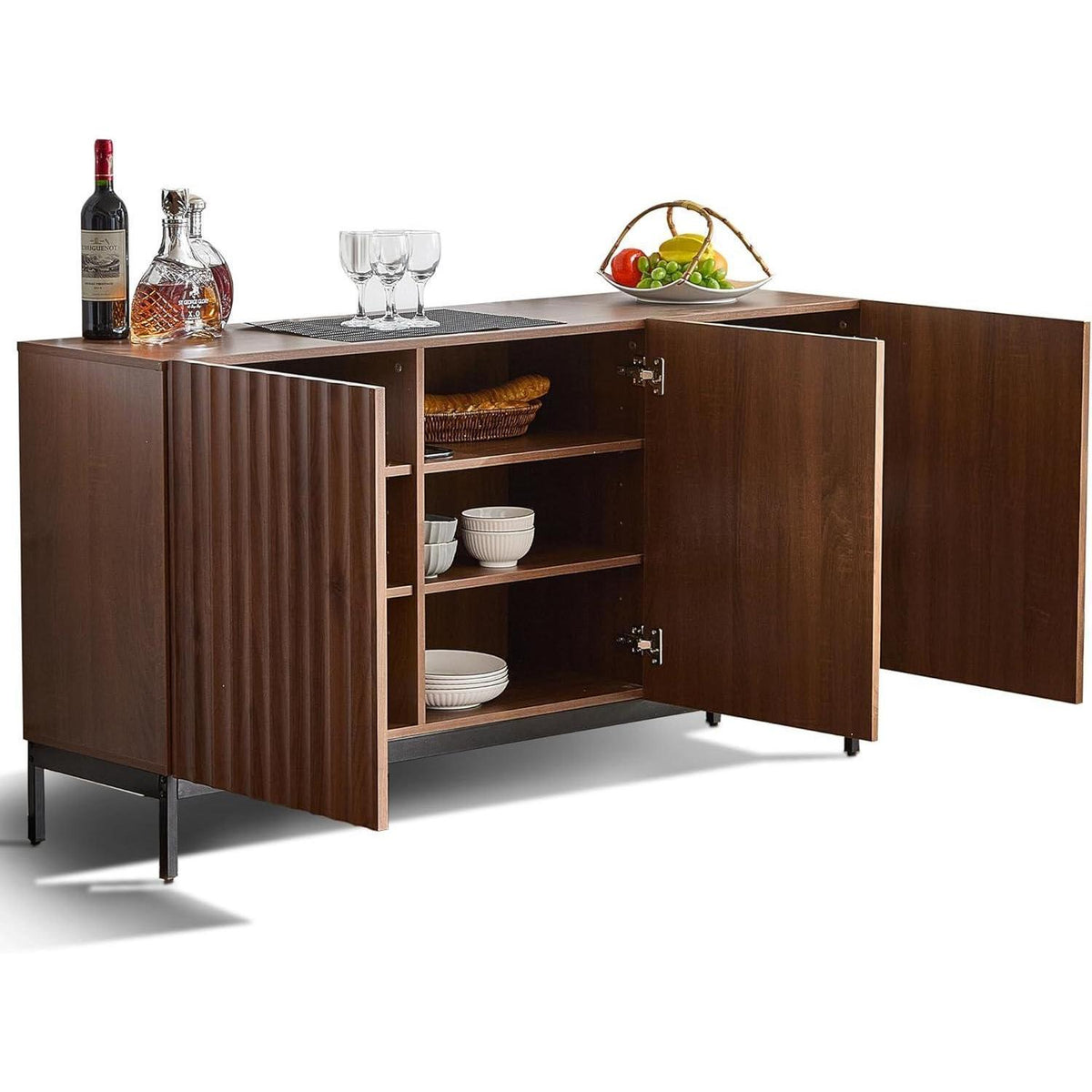 Sideboard Eiche dunkel - 3-türiger Mid-Century Schrank 150x40x80cm