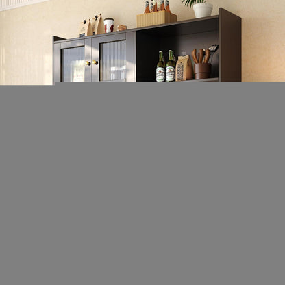 Küchenschrank mit Weinglasregal & Glastür, Schwarz 145x39x171cm