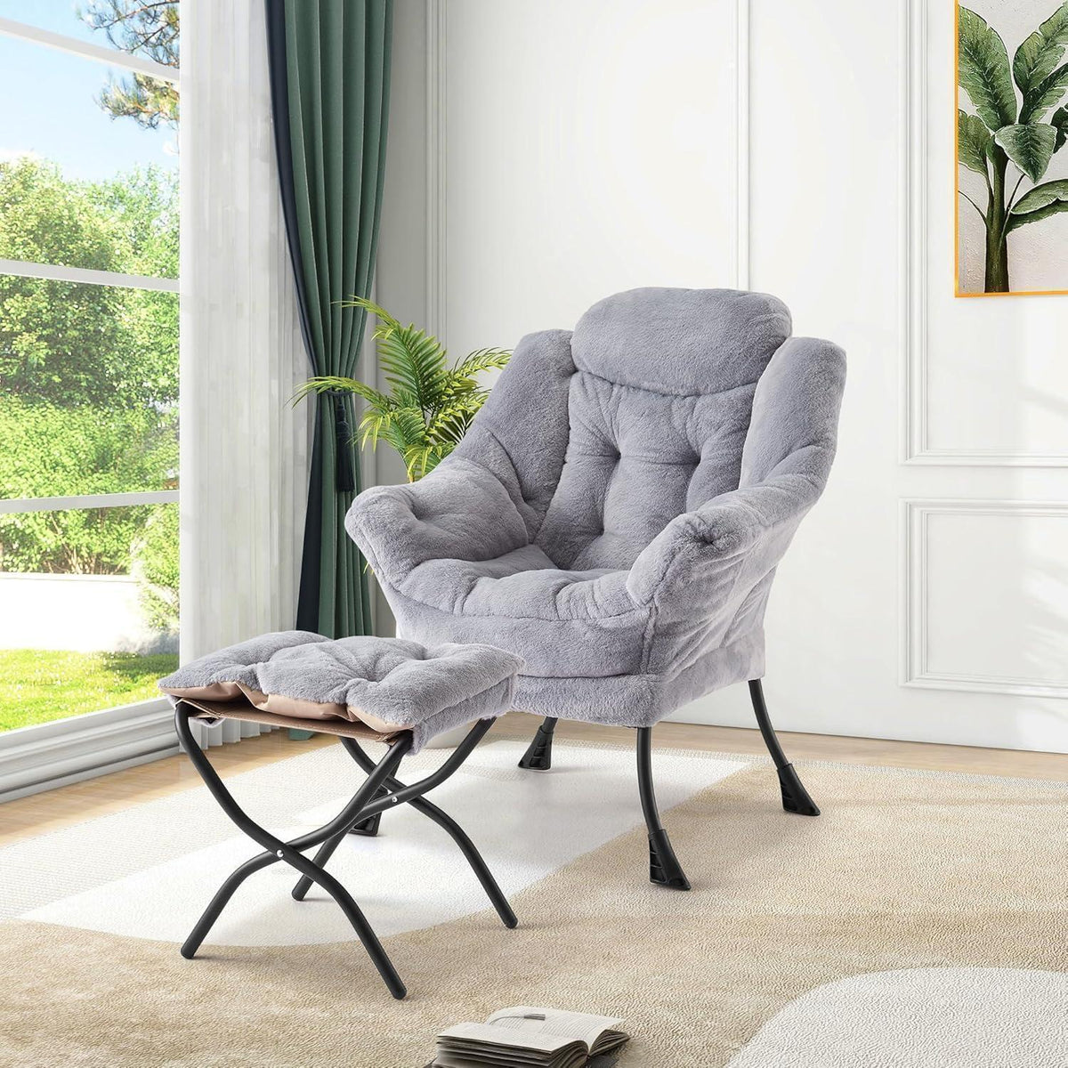 Lazy Chair mit Ottomane – Bequemer Lesesessel Hellgrau