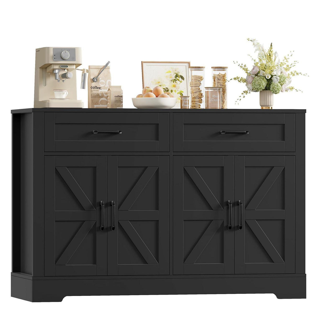 Küchenbuffet Sideboard mit 2 Schubladen & 4 Türen Schwarz