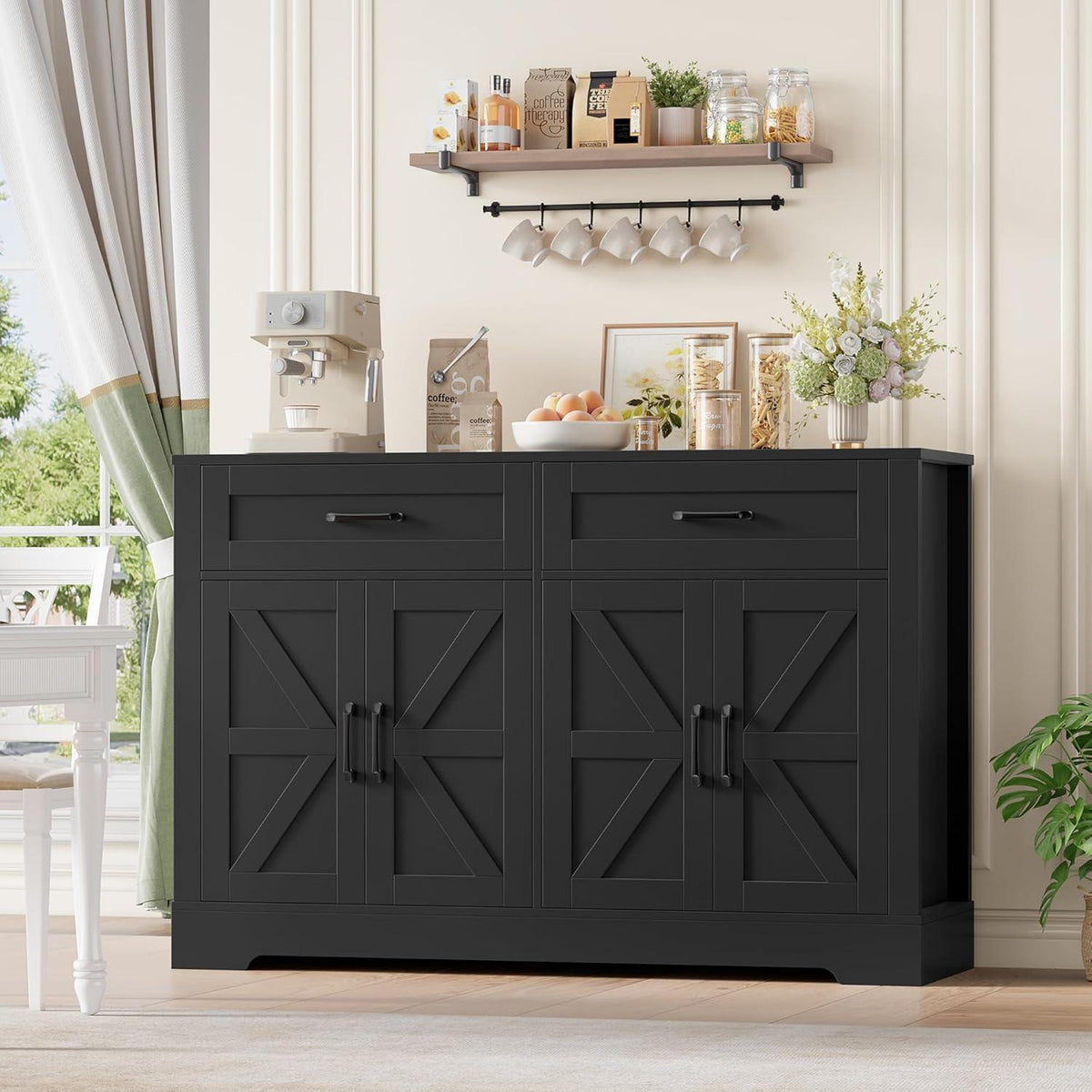 Küchenbuffet Sideboard mit 2 Schubladen & 4 Türen Schwarz