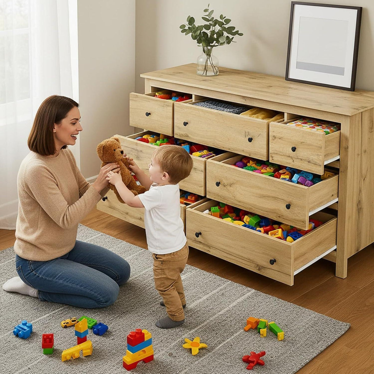 Kommode mit 7 Schubladen – Sideboard für Wohnzimmer & Schlafzimmer