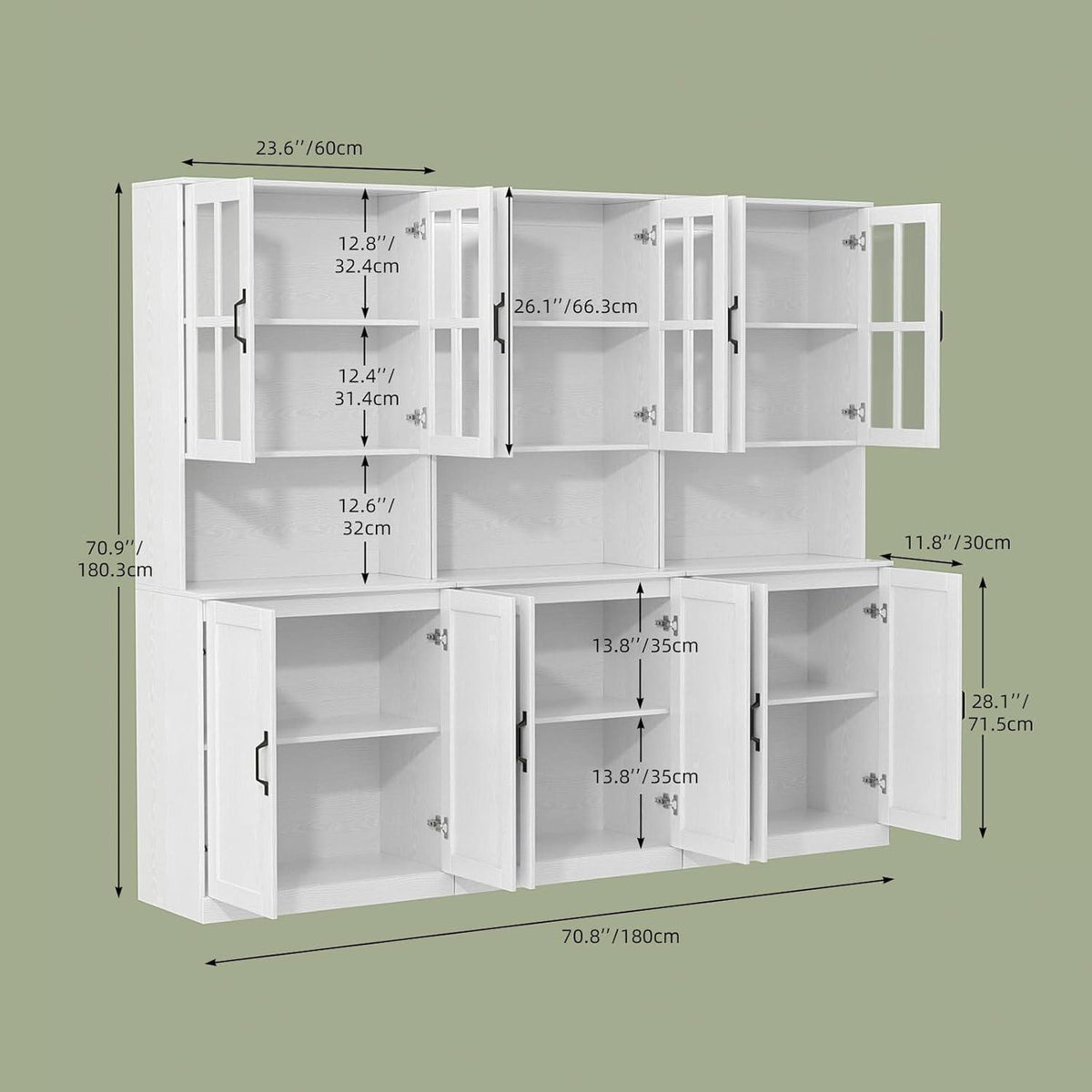 Bücherregal mit Glastüren & Arbeitsplatte | 180cm Hochschrank (3er Set)