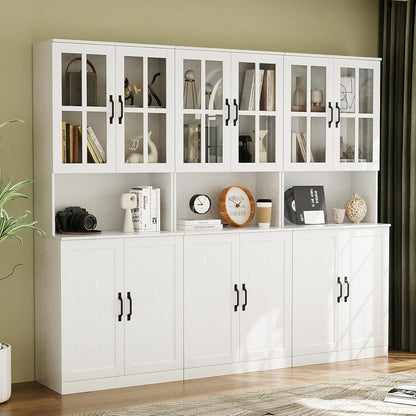 Bücherregal mit Glastüren & Arbeitsplatte | 180cm Hochschrank (3er Set)
