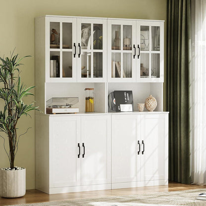 Bücherregal mit Glastüren & Arbeitsplatte | 180cm Hochschrank (3er Set)