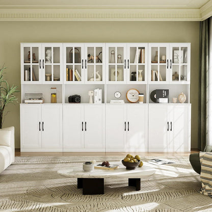 Bücherregal mit Glastüren & Arbeitsplatte | 180cm Hochschrank (3er Set)