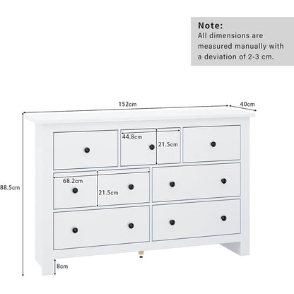 Kommode mit 7 Schubladen – Weißes Sideboard für Wohnzimmer & Schlafzimmer