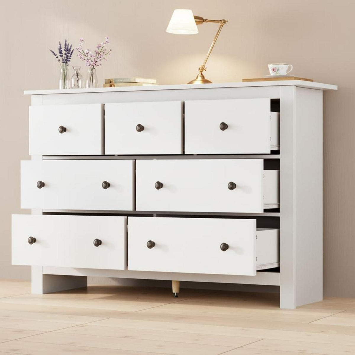 Kommode mit 7 Schubladen – Weißes Sideboard für Wohnzimmer & Schlafzimmer