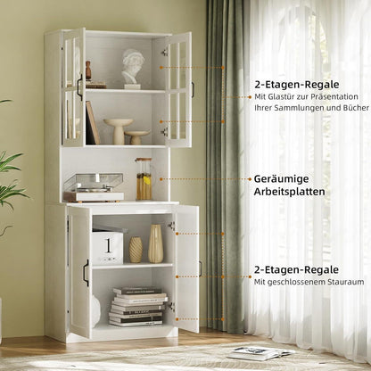 Bücherregal mit Glastüren & offener Fach | 180cm Hochschrank (2er Set)