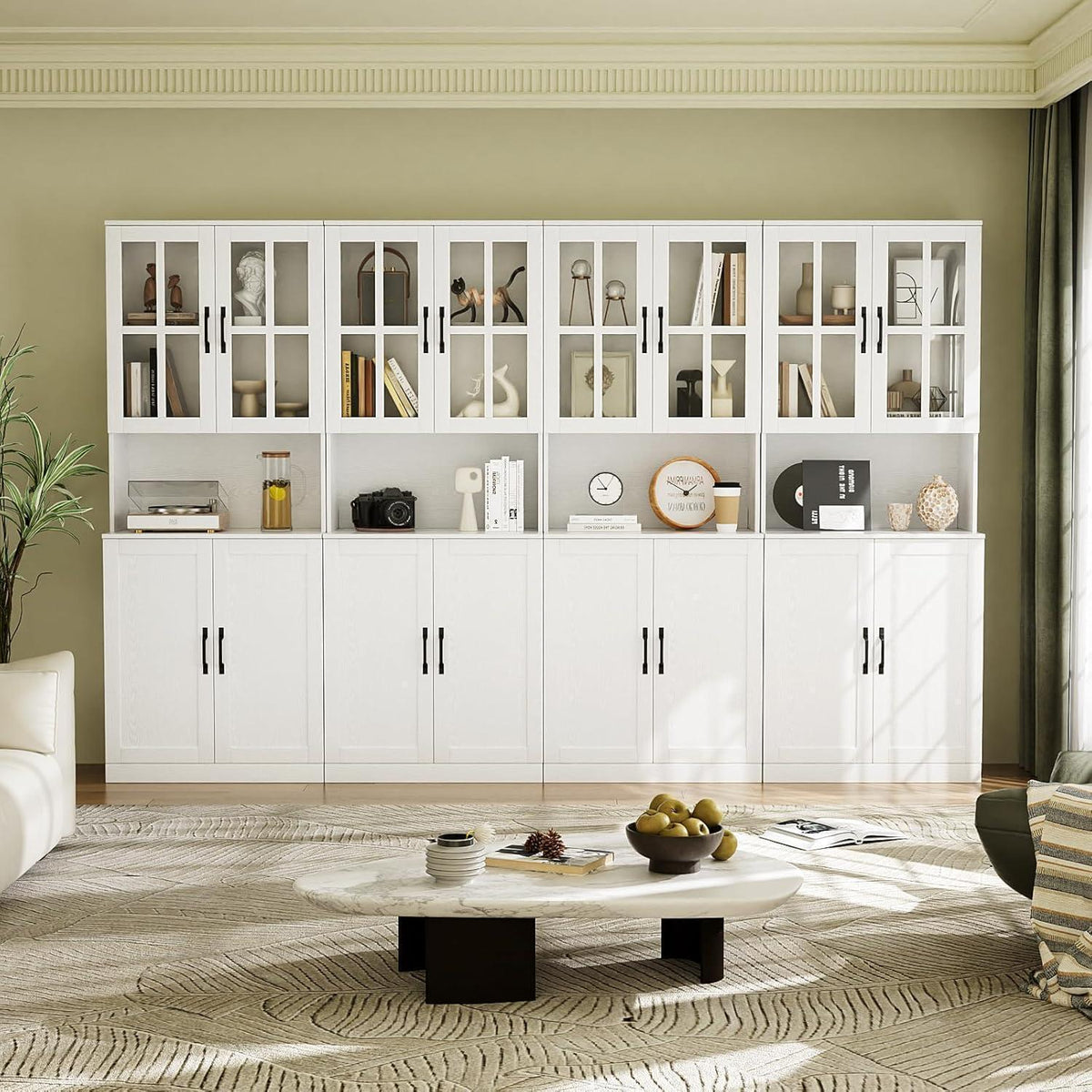 Bücherregal mit Glastüren & offener Fach | 180cm Hochschrank (2er Set)