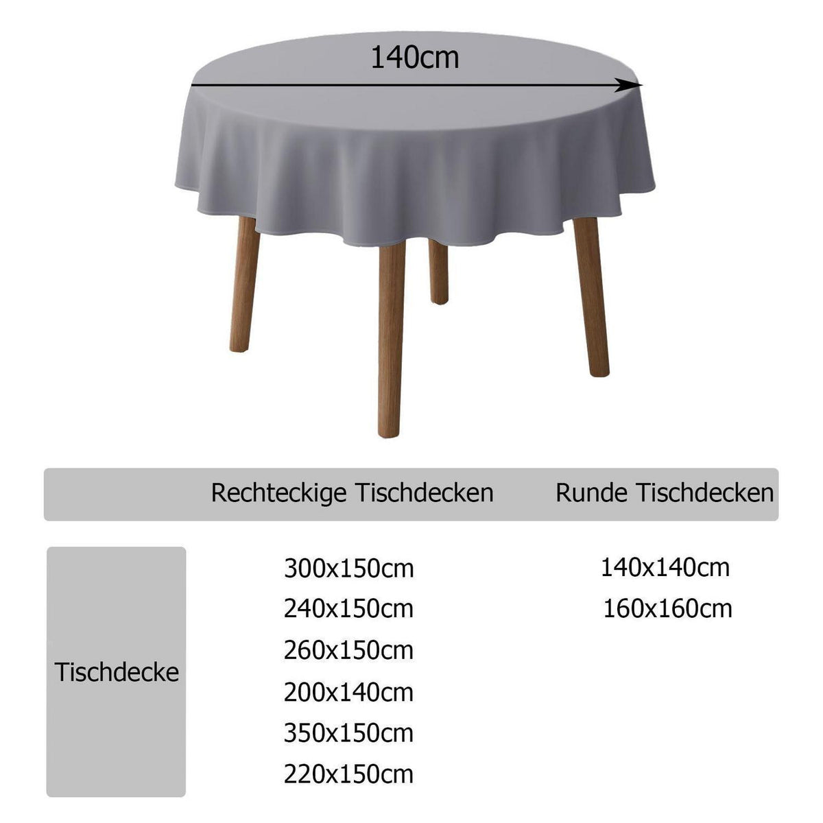 Graue Tischdecke Polyester 140cm Rund | Abwaschbar & Wetterfest