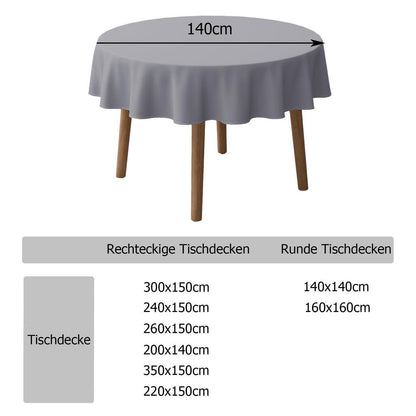 Graue Tischdecke Polyester 140cm Rund | Abwaschbar & Wetterfest