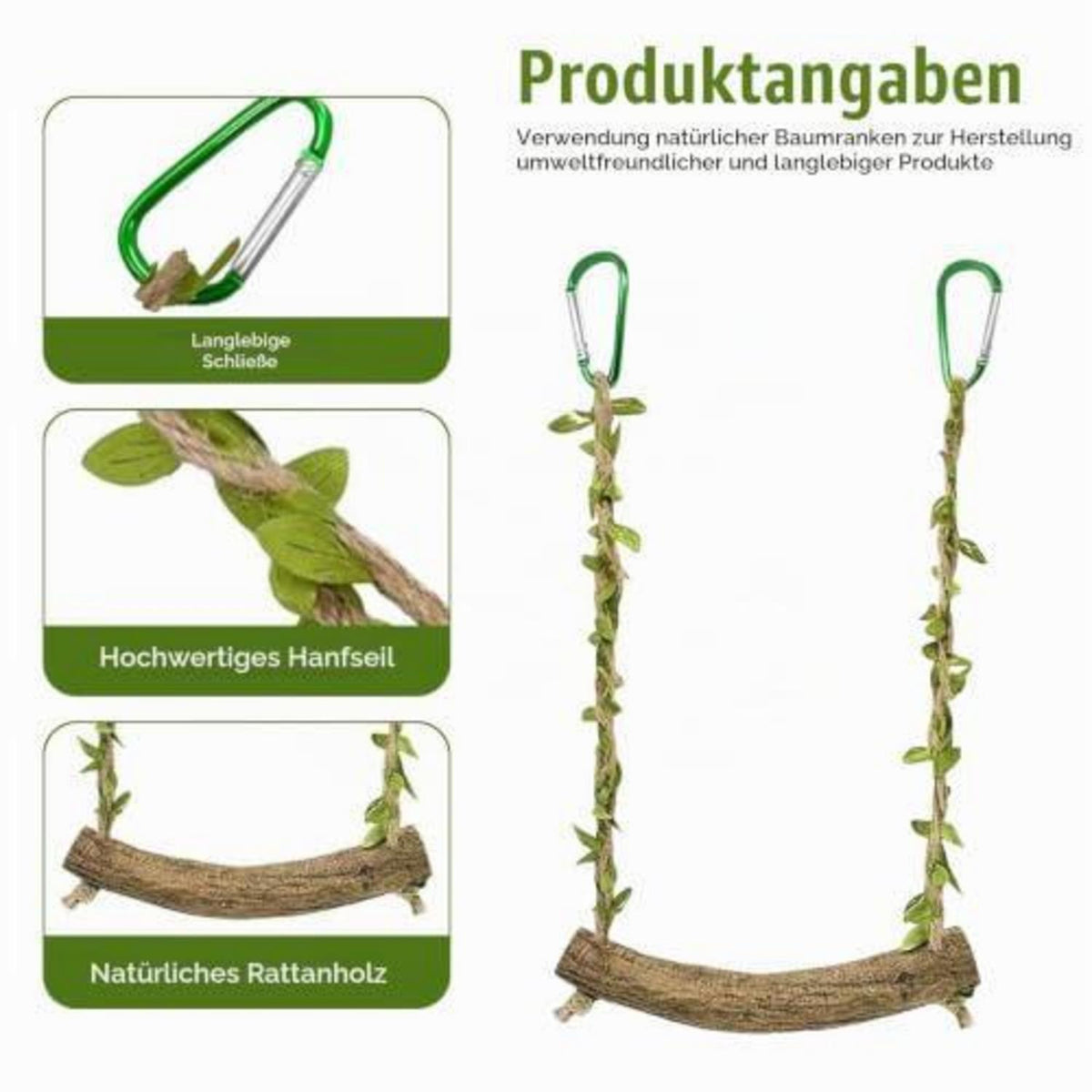 4x Wellensittich Spielzeug – Schaukel & Sitzstangen aus Holz