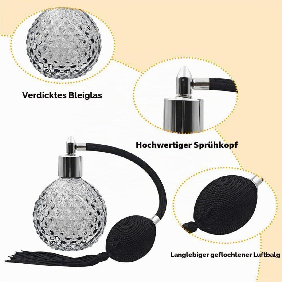 Nachfüllbarer Parfümzerstäuber 80ml Vintage Glas Black-sliver