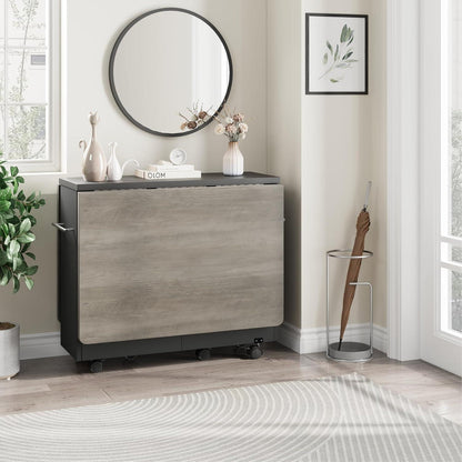 Klappbarer Esstisch mit Rollen & Ablagen – Grau, 120x60x75cm