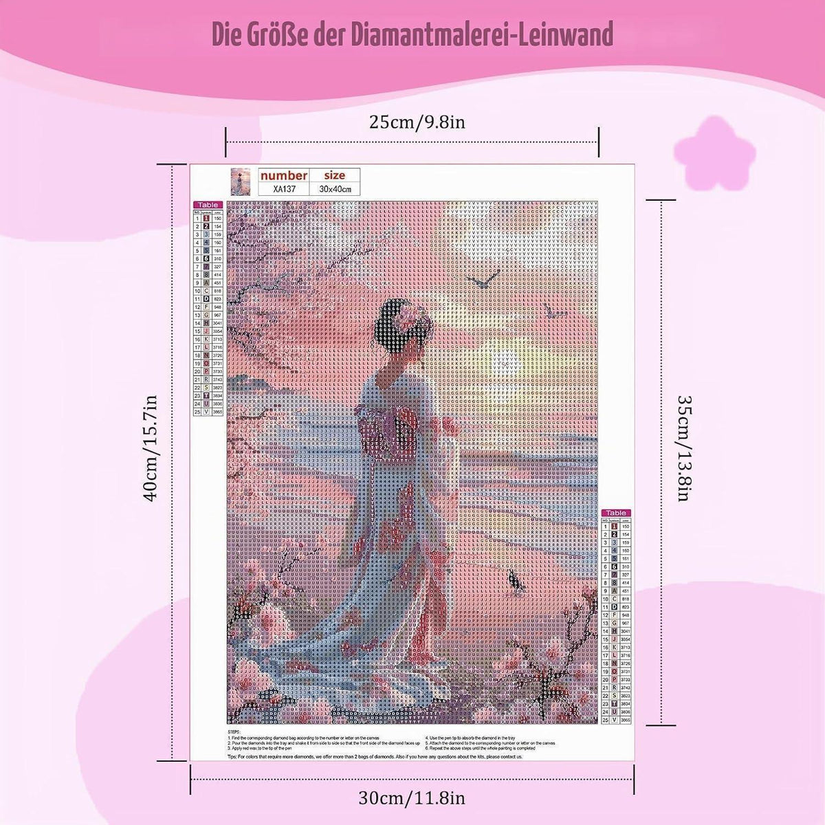 5D Diamantmalerei Japanische Frau Kirschblüten Vollbild