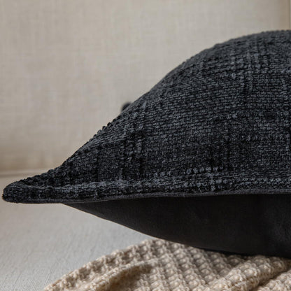 2x Kissenbezug Chenille 45x45 Schwarz – Weicher Samtzauber