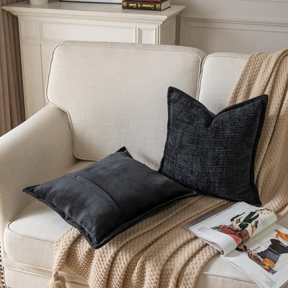 2x Kissenbezug Chenille 45x45 Schwarz – Weicher Samtzauber