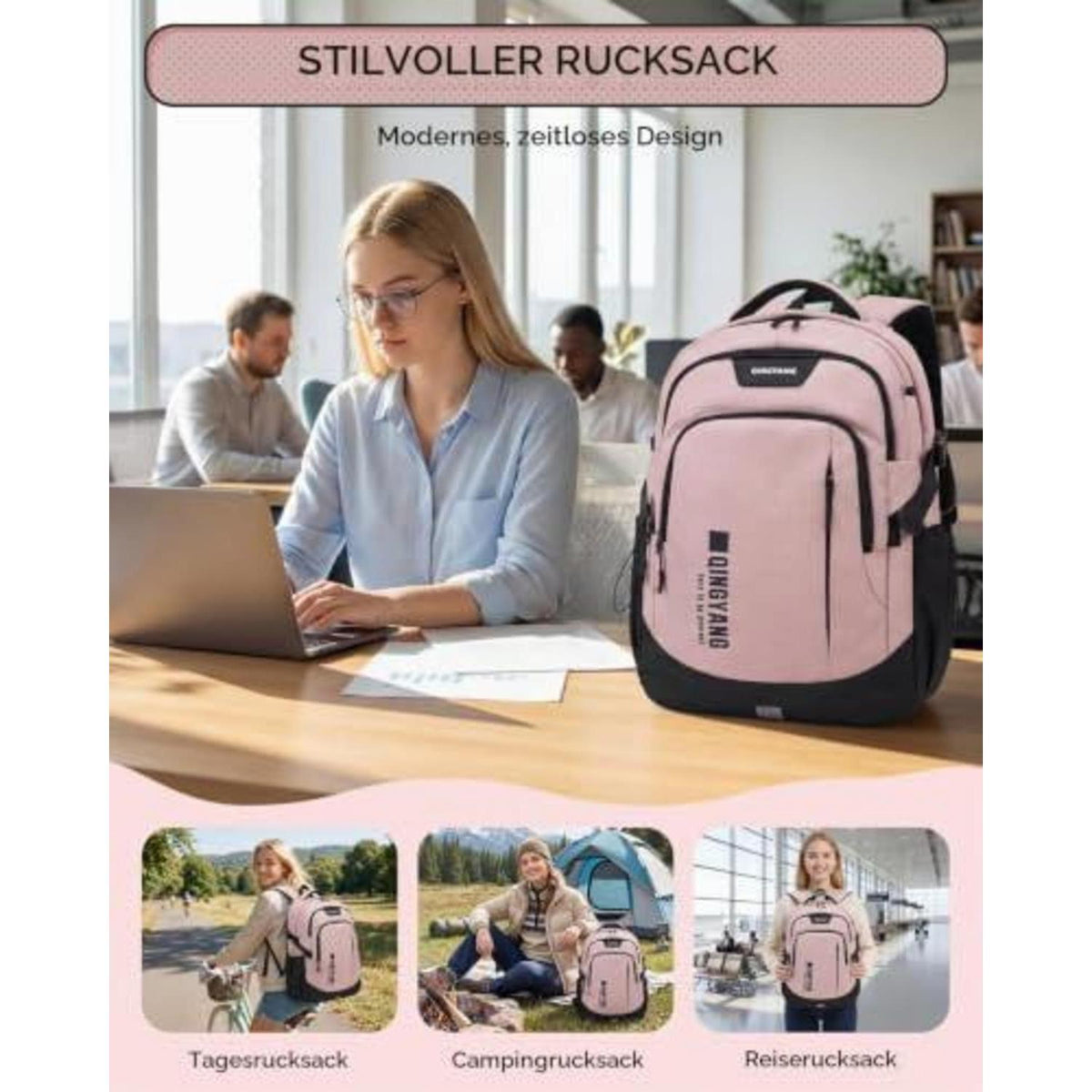 Schulrucksack Mädchen Teenager Rosa – 32L, Wasserdicht & Bequem
