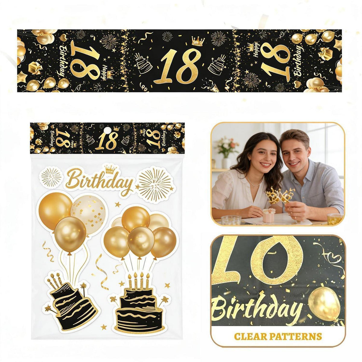 Tischläufer 18. Geburtstag Schwarz Gold | Partydeko zum 18. Geburtstag