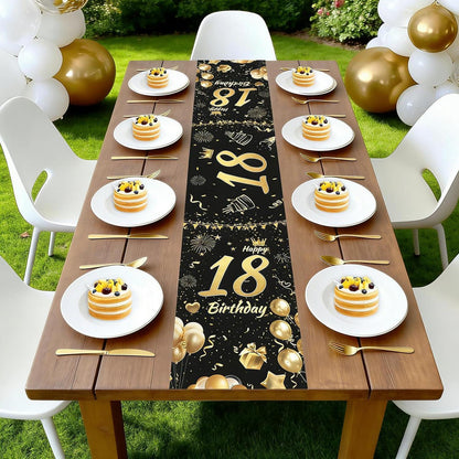 Tischläufer 18. Geburtstag Schwarz Gold | Partydeko zum 18. Geburtstag