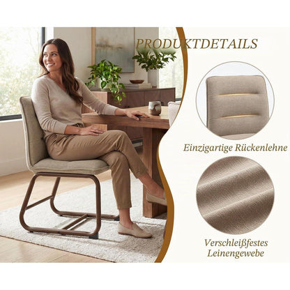 Moderne Esszimmerstühle 2er Set mit Metallgestell & Leinenbezug