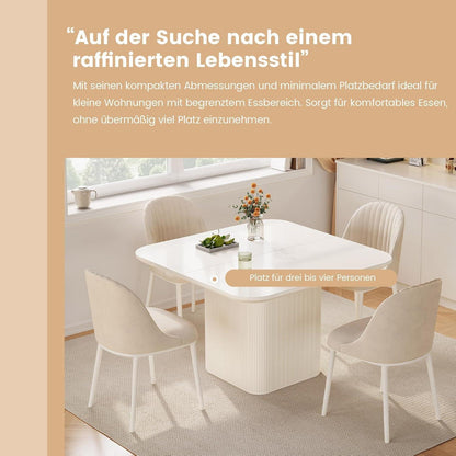 Guyii Quadratischer Esstisch Cremeweiß mit Stühlen – Moderner Küchentisch