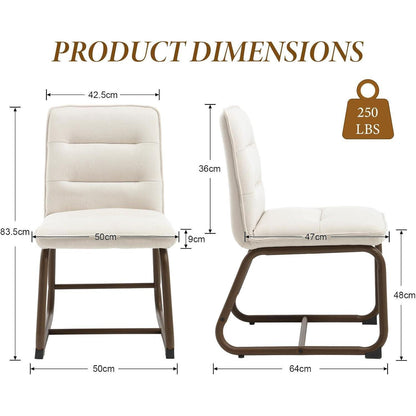 Moderne Esszimmerstühle 2er Set, Beige Leinen & Metallgestell