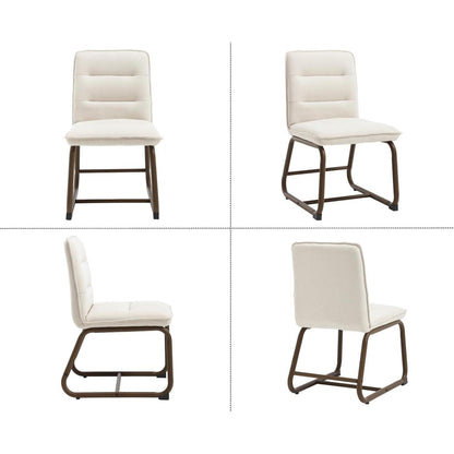 Moderne Esszimmerstühle 2er Set, Beige Leinen & Metallgestell
