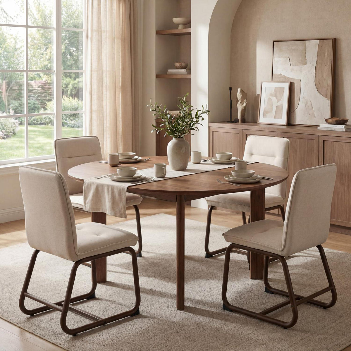 Esszimmerstühle Set 4 – Beige Polsterstuhl mit Metallgestell