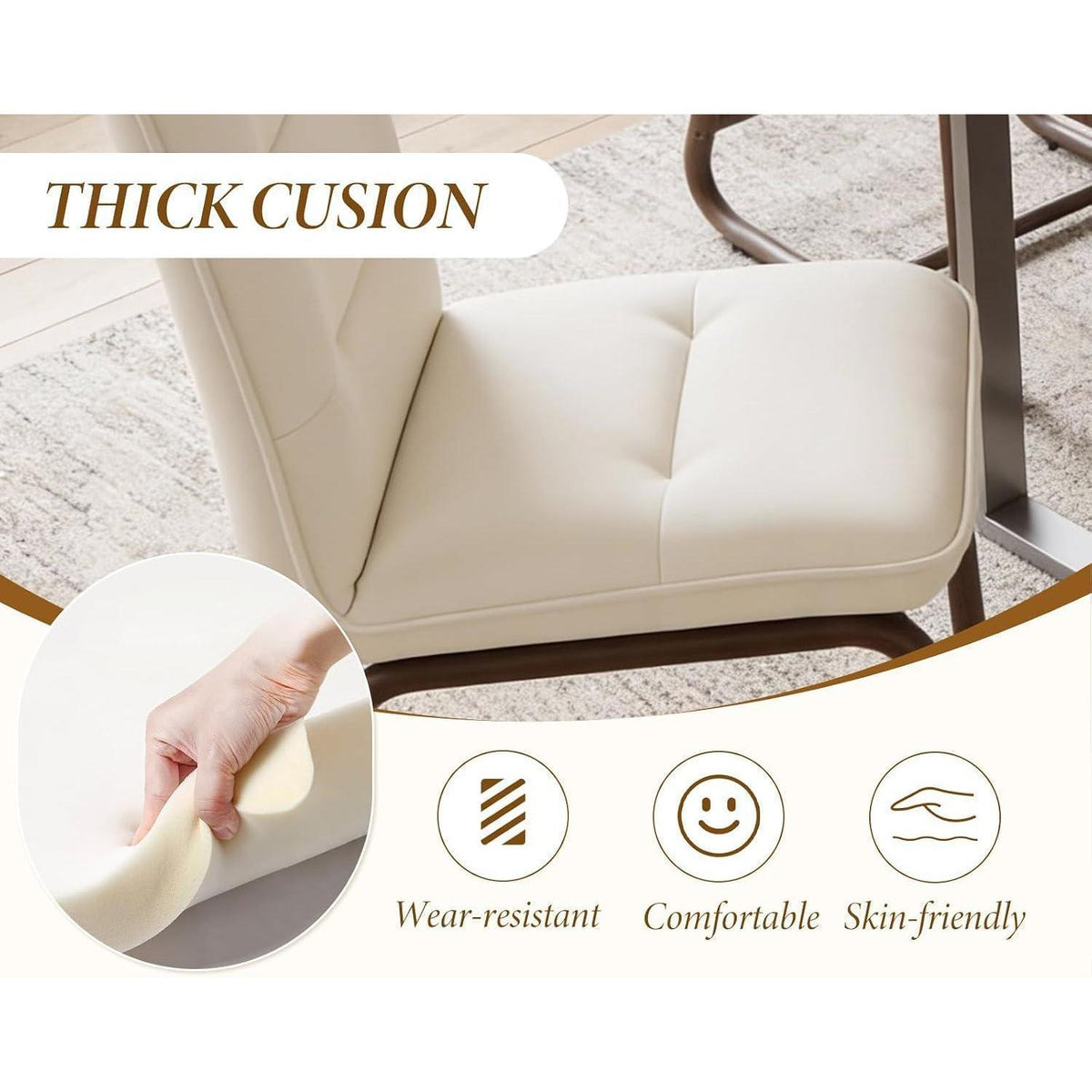 Esszimmerstühle Set 4 – Beige Polsterstuhl mit Metallgestell